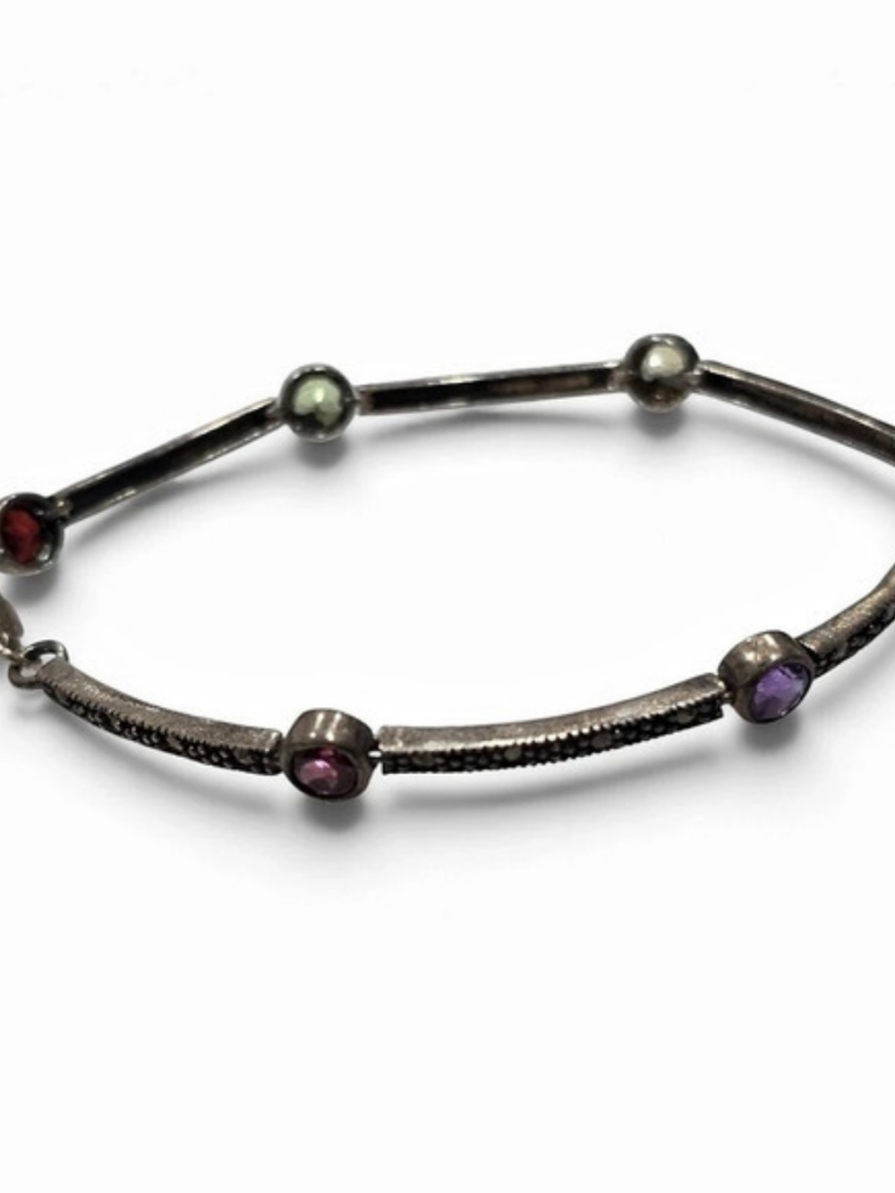 QVC Multicolor Gemstone Bracelet Black & Silver 925 Sterling Silver 7.4 grams